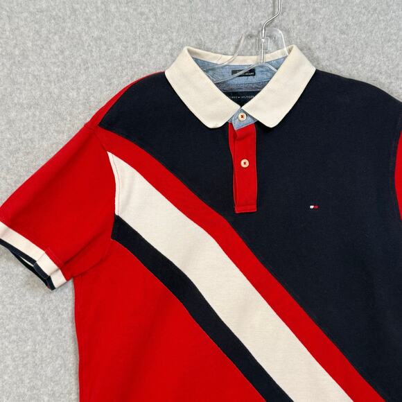 Vtg Tommy Hilifger Pique Polo Shirt Size L Campus Preppy Diagonal Stripe Y2K 90s - Picture 2 of 16